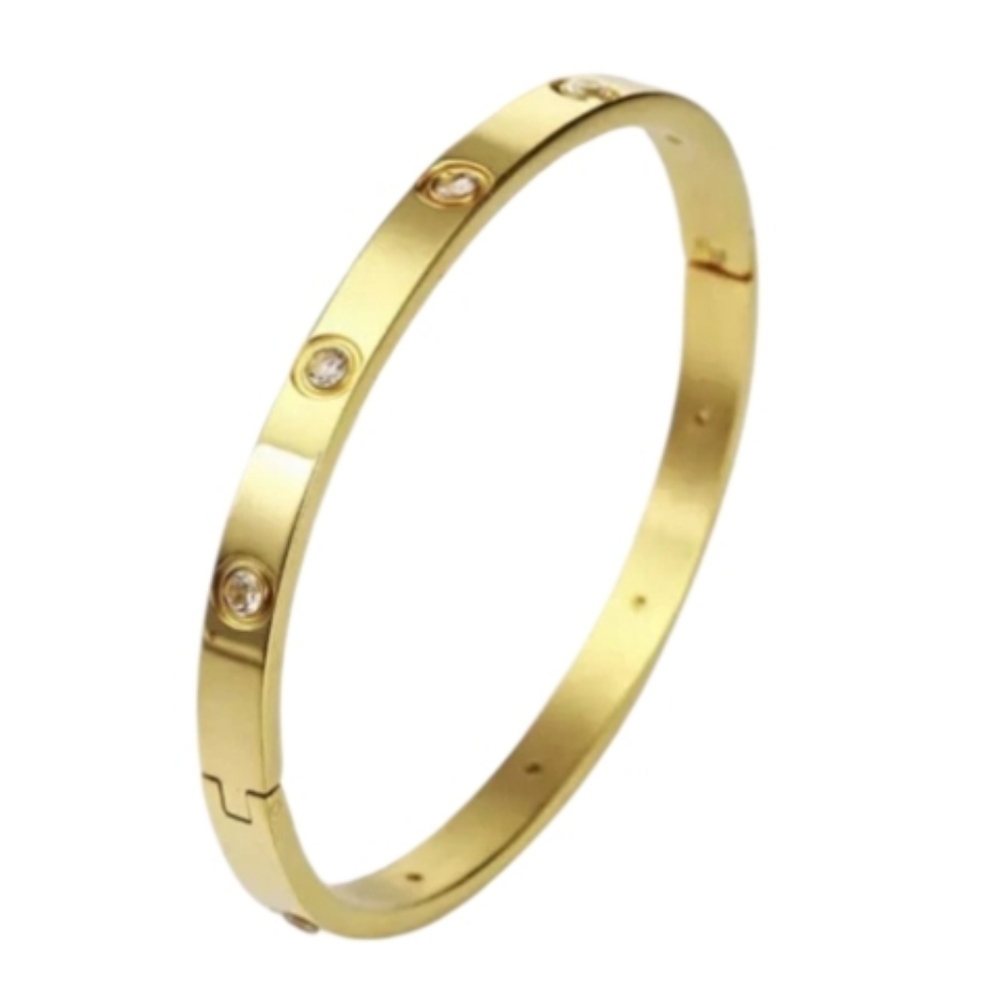 New 18k Gold Stainless Steel Luxury Designer Style Cubic Zirconia Bracelet
